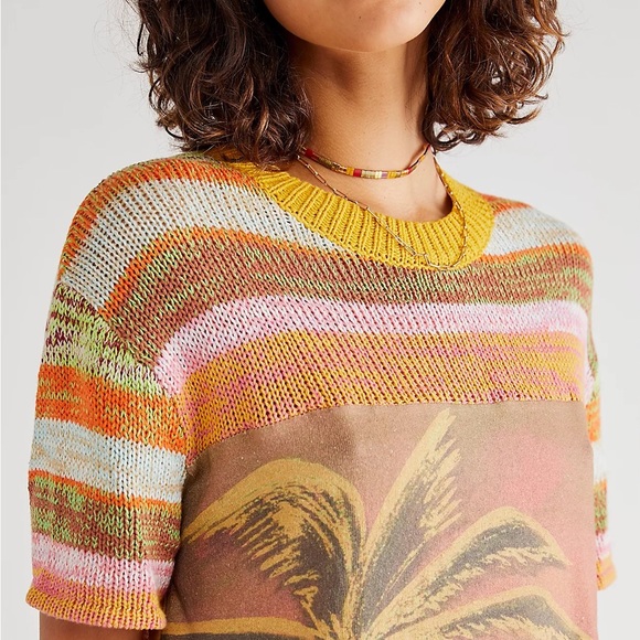 NWOT Free People Ibiza Swit Knit Crochet Tee Z51-52 - Picture 1 of 6